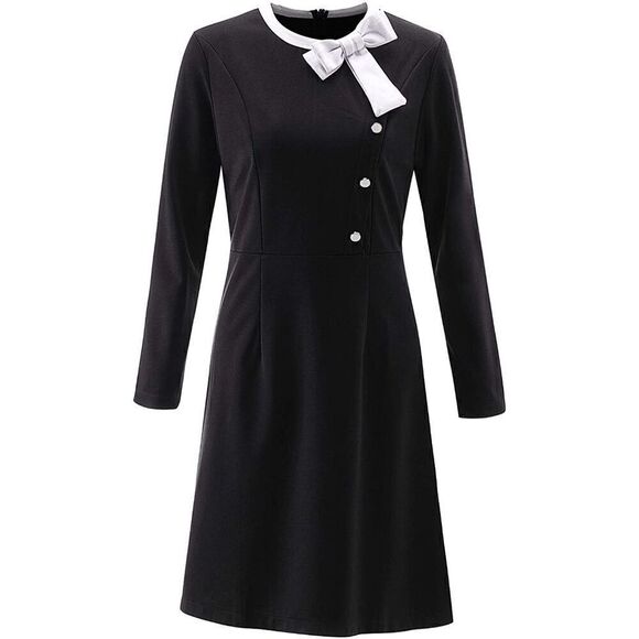 NWT Retro Vintage Pinup 1940s 1950s Classy Elegant Modest Button Bow Dress L - Picture 1 of 13